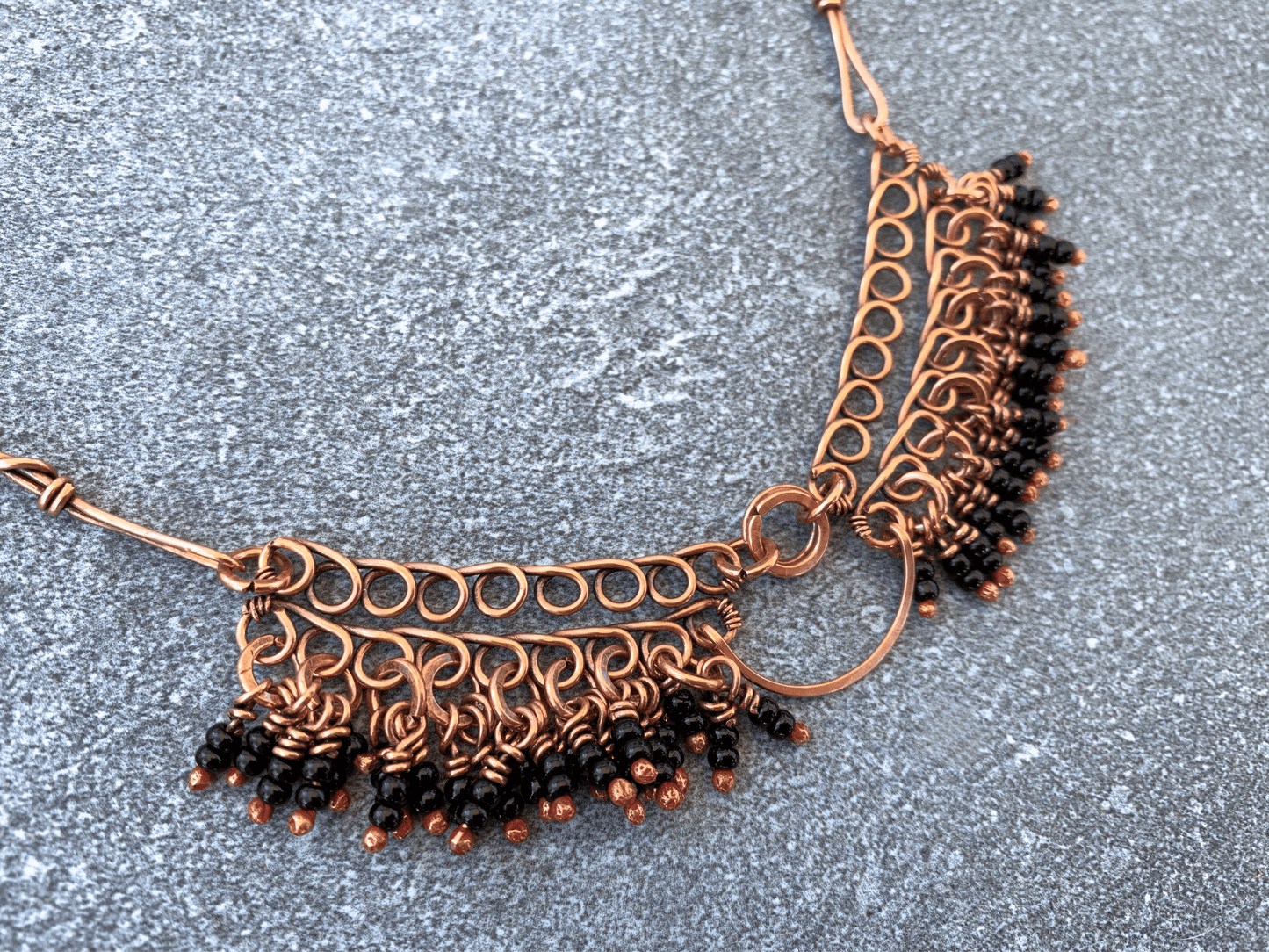 Black Crescent Fringe Necklace