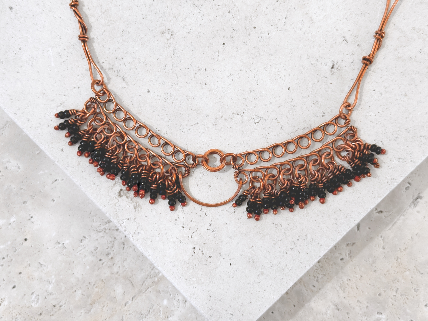 Black Crescent Fringe Necklace