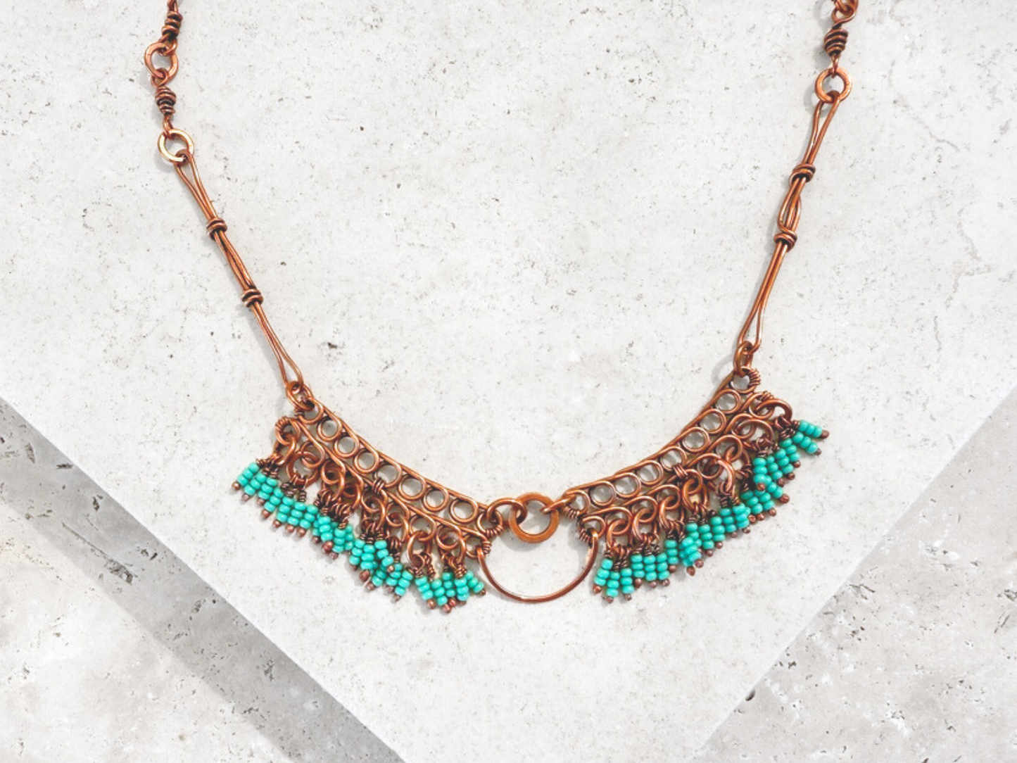 Teal Crescent Fringe Necklace
