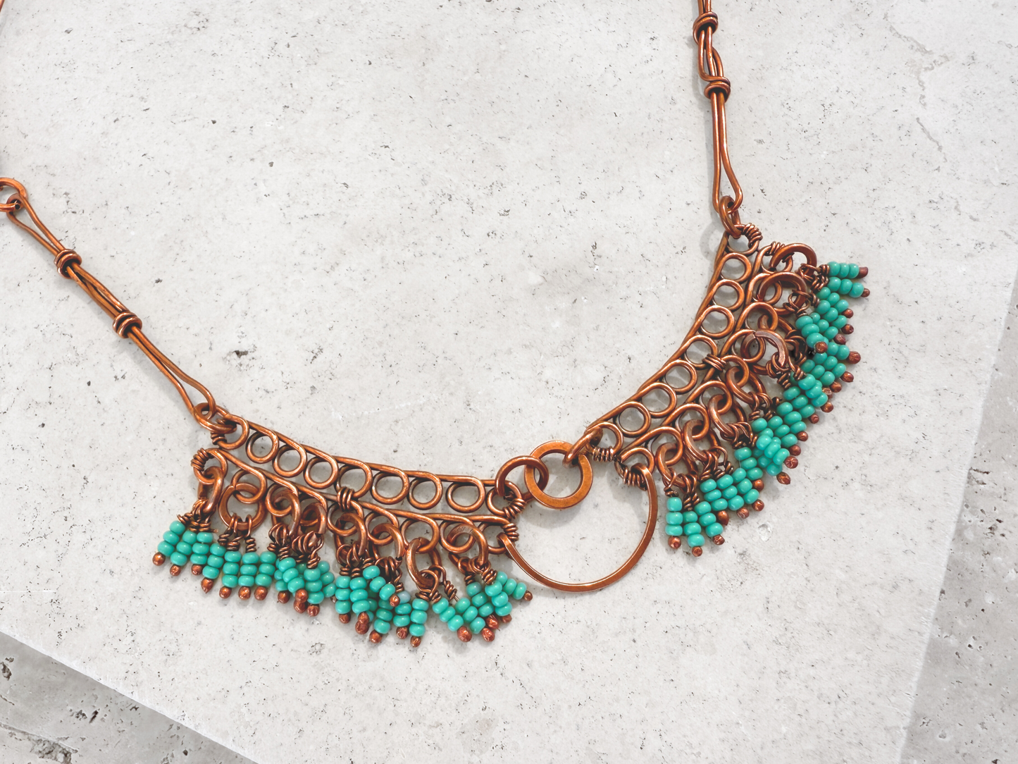 Teal Crescent Fringe Necklace