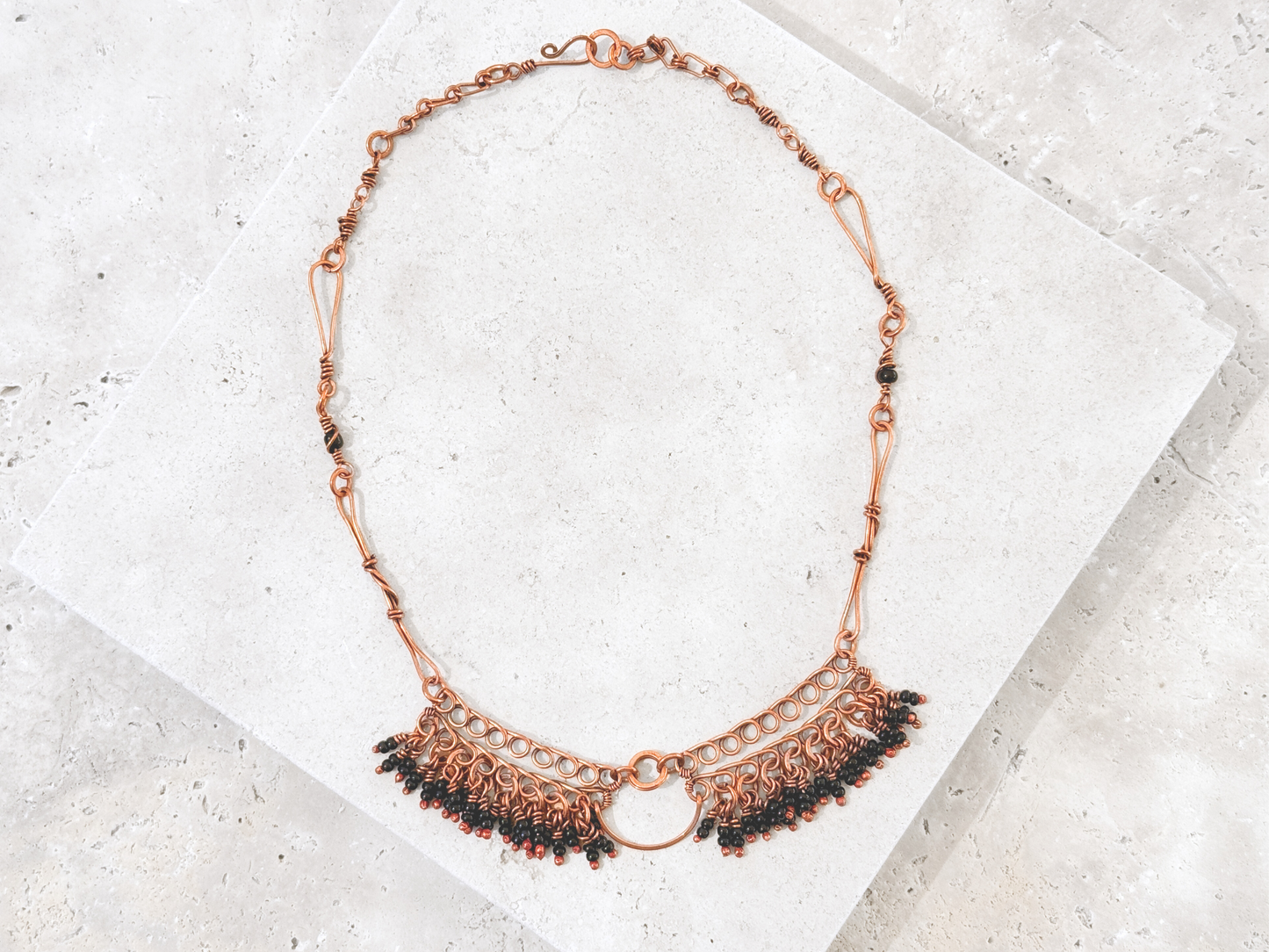 Black Crescent Fringe Necklace