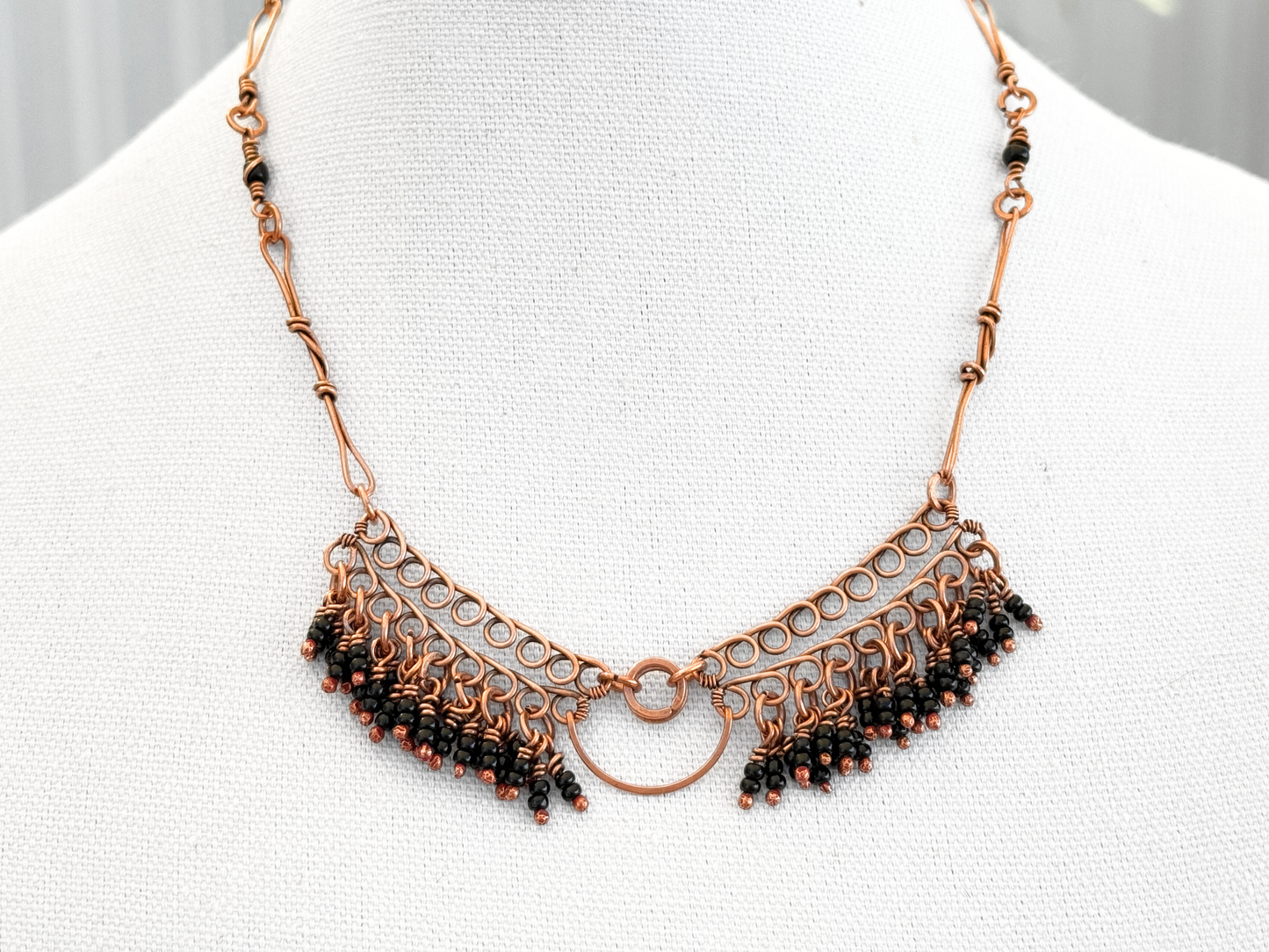 Black Crescent Fringe Necklace