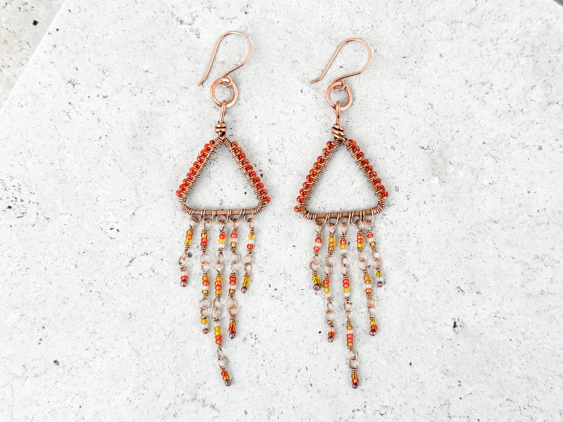Beaded Triangle Fringe Earrings