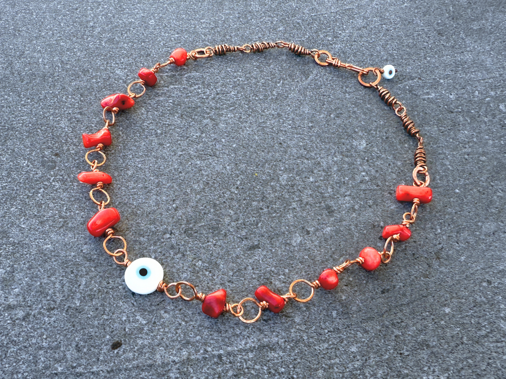 Coral Evil Eye Choker