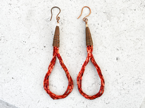 Orange Beaded Loop Earrings