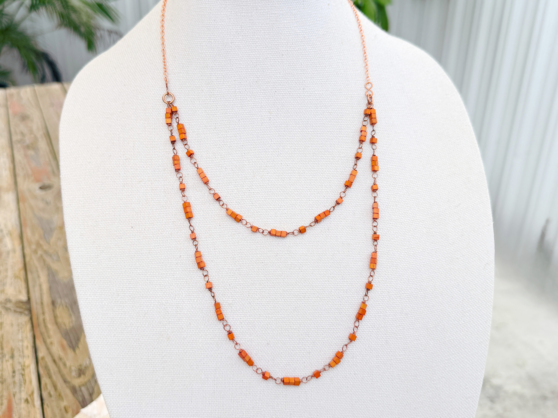 Multistrand Orange Cube Necklace