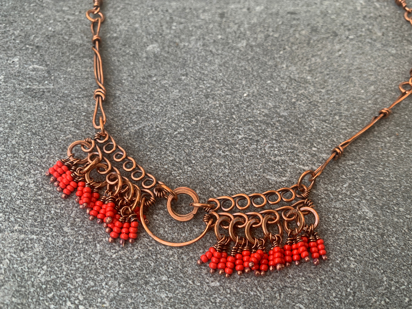 Coral Crescent Fringe Necklace