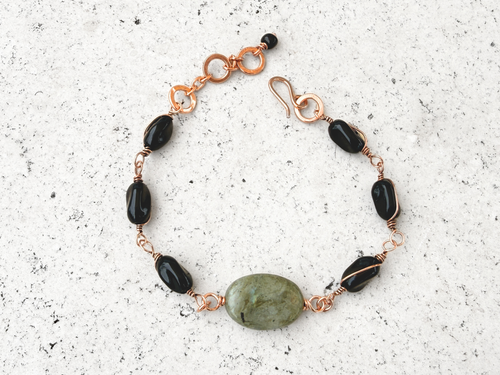 Labradorite and Black Glass Bracelet