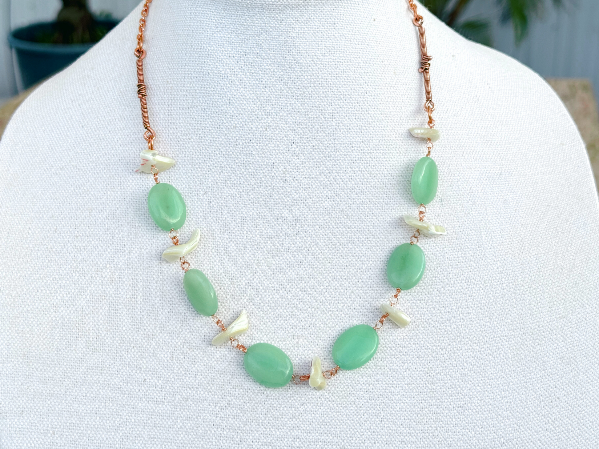 Green Quartz and Abalone Necklace