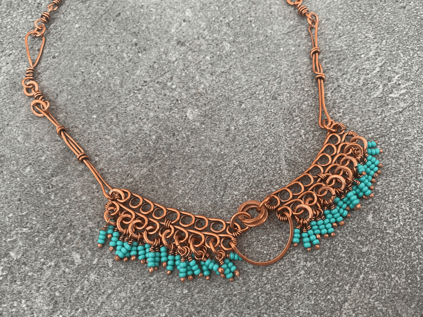 Teal Crescent Fringe Necklace