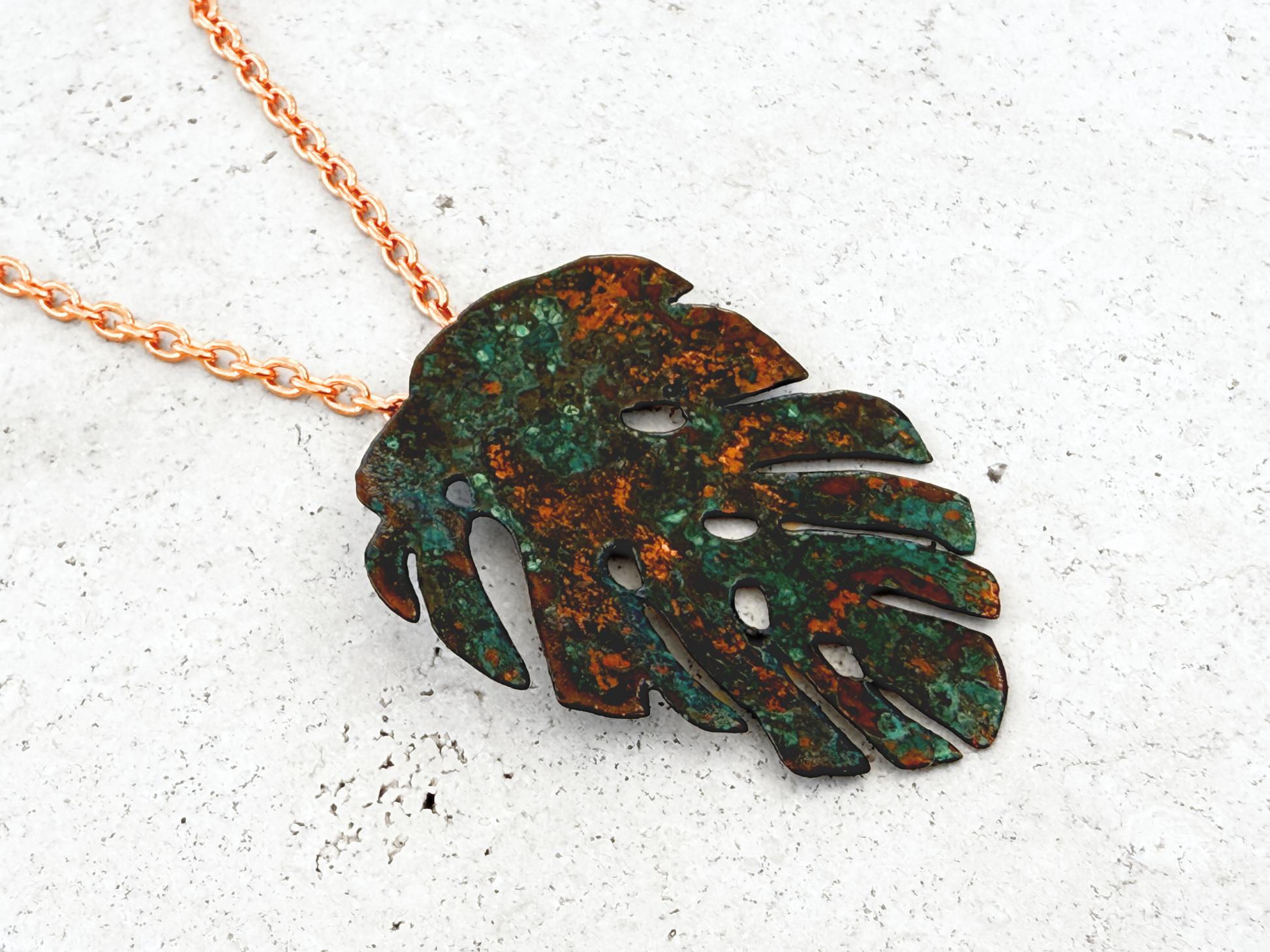 Verdigris Monstera Pendant Necklace