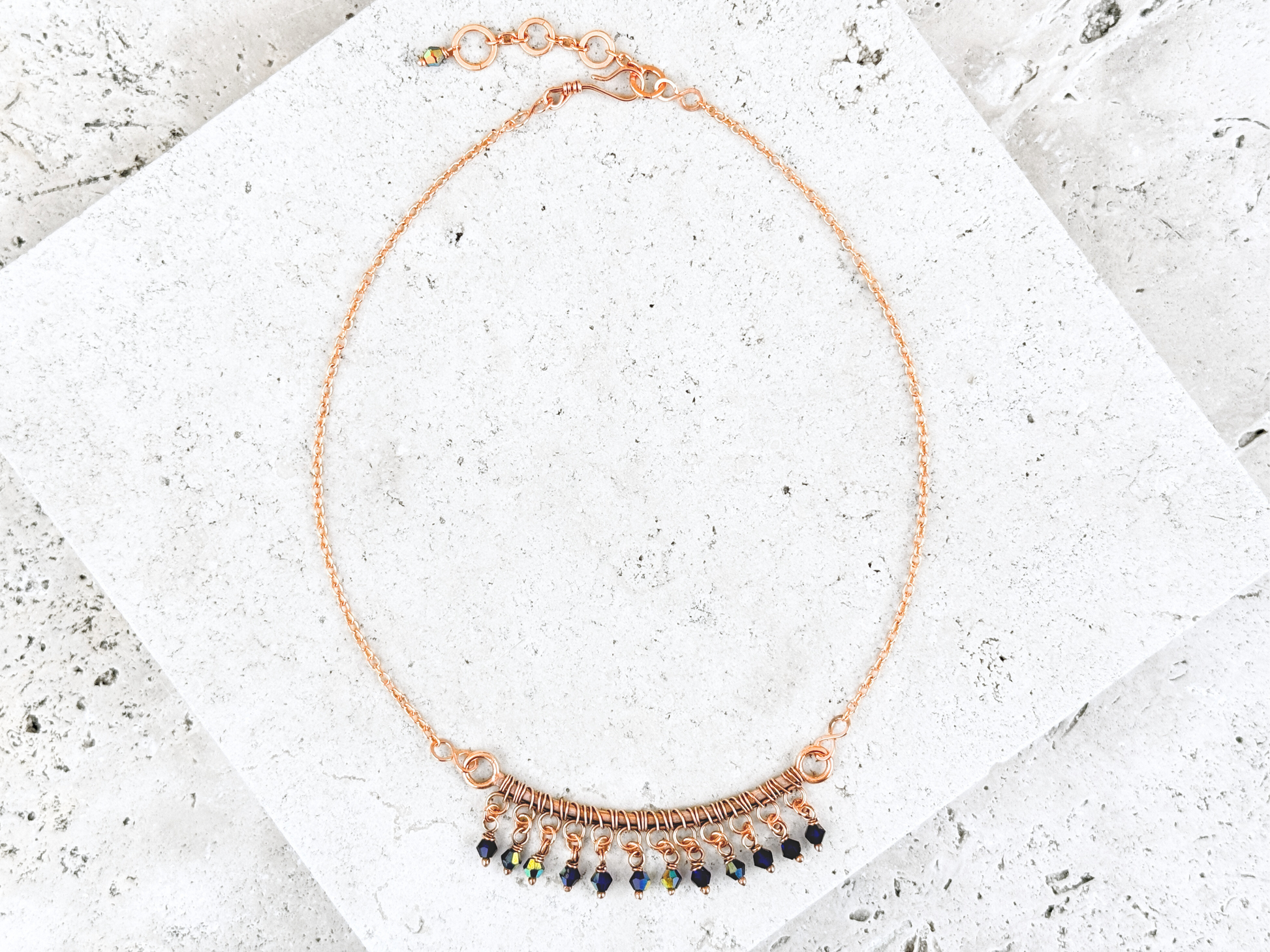 Blue Crystal Fringe Bar Necklace