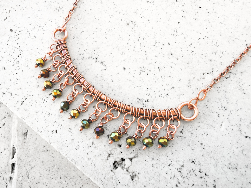 Black Crystal Fringe Bar Necklace