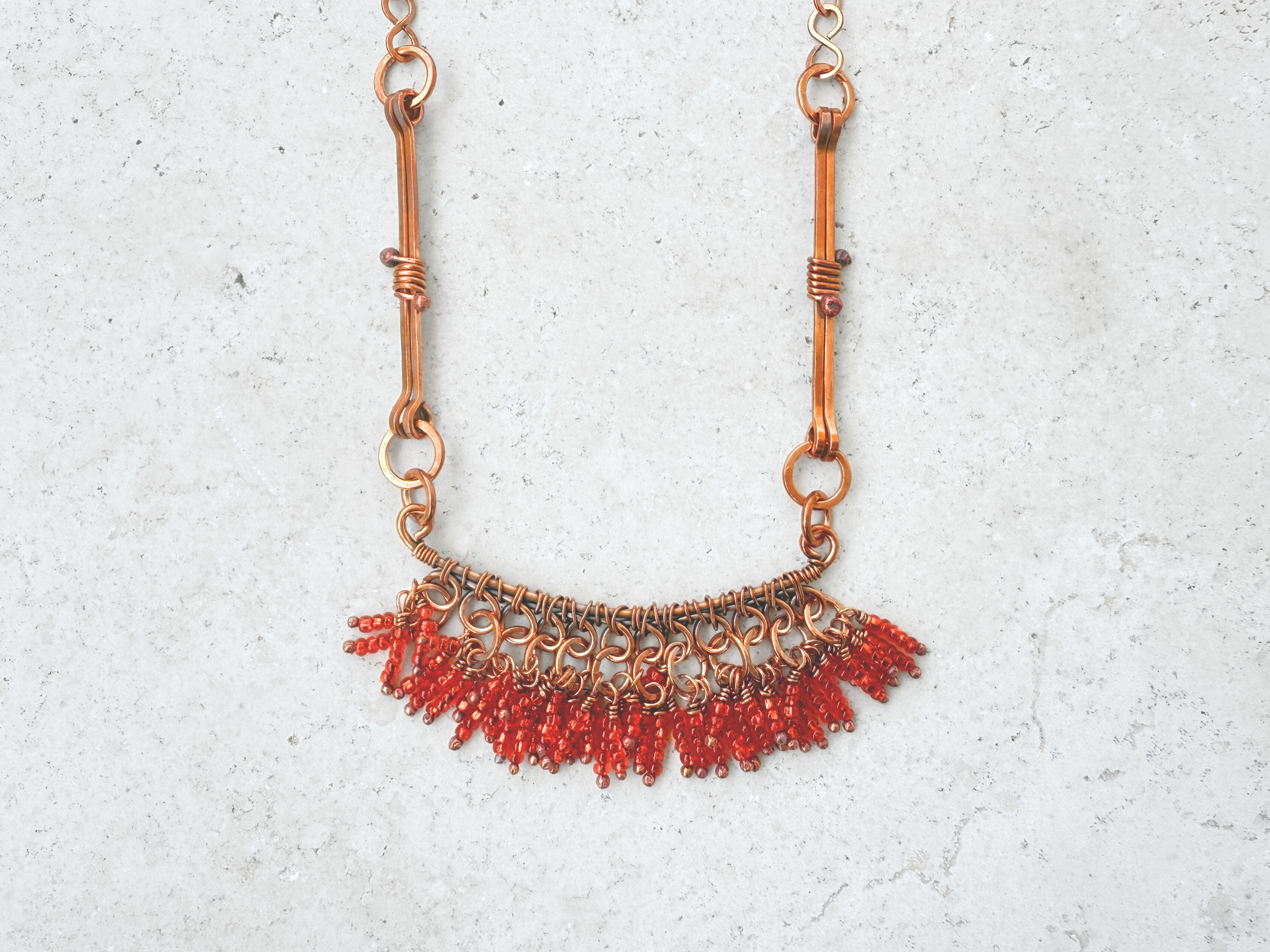 Orange Bone Fringe Necklace