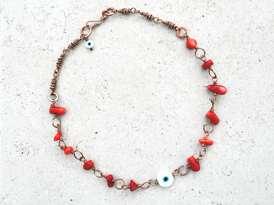 Coral Evil Eye Choker
