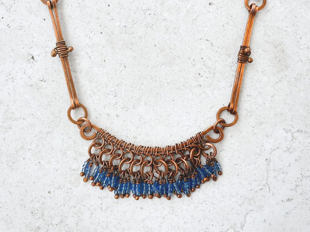 Blue Bone Fringe Necklace