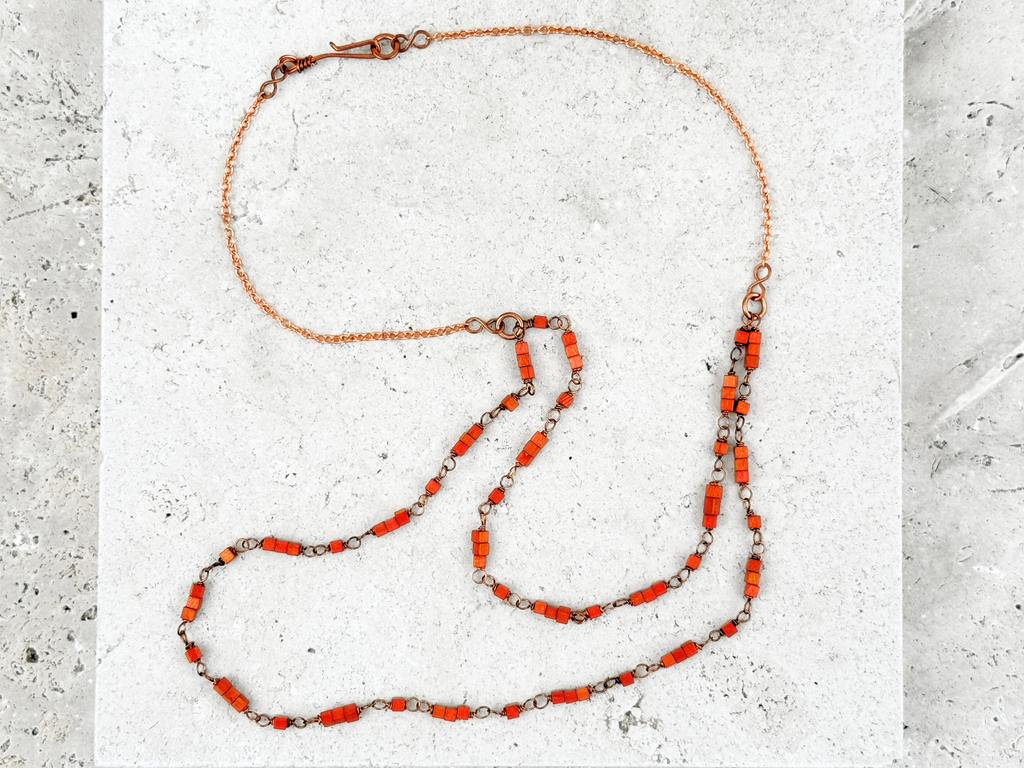 Multistrand Orange Cube Necklace