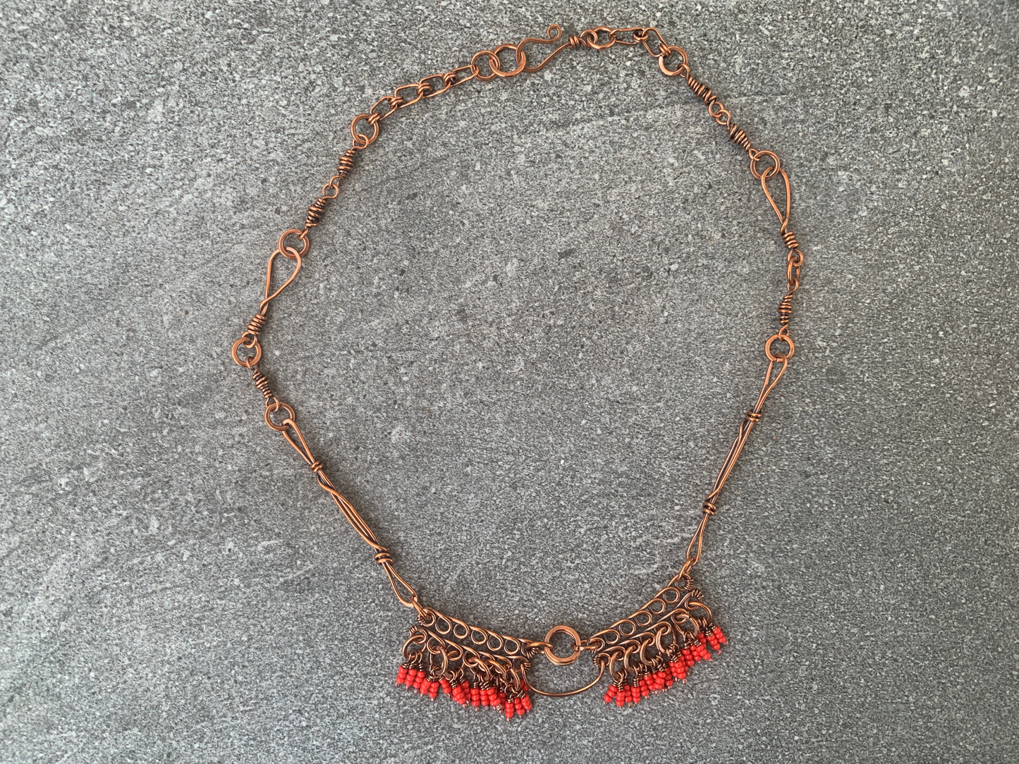 Coral Crescent Fringe Necklace