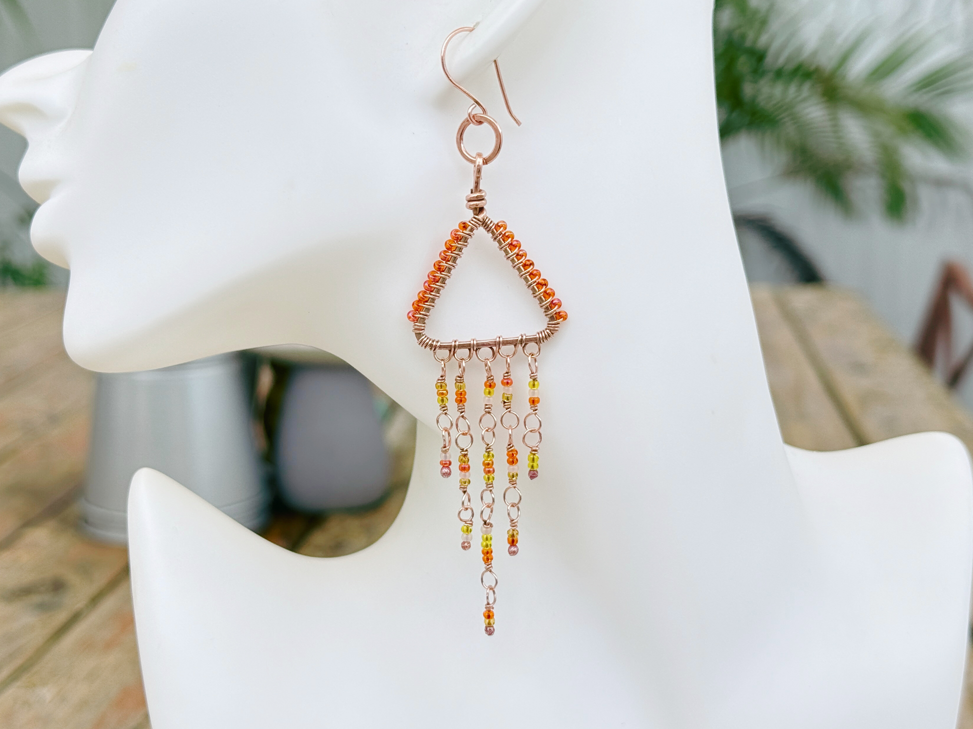 Beaded Triangle Fringe Earrings