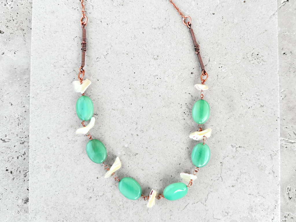 Green Quartz and Abalone Necklace