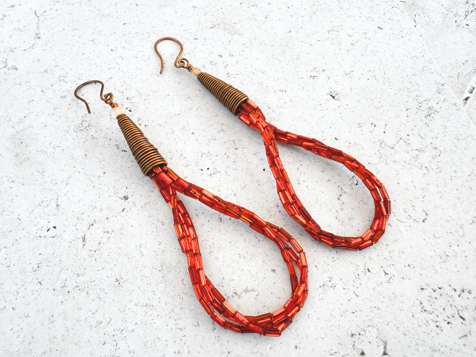 Orange Beaded Loop Earrings