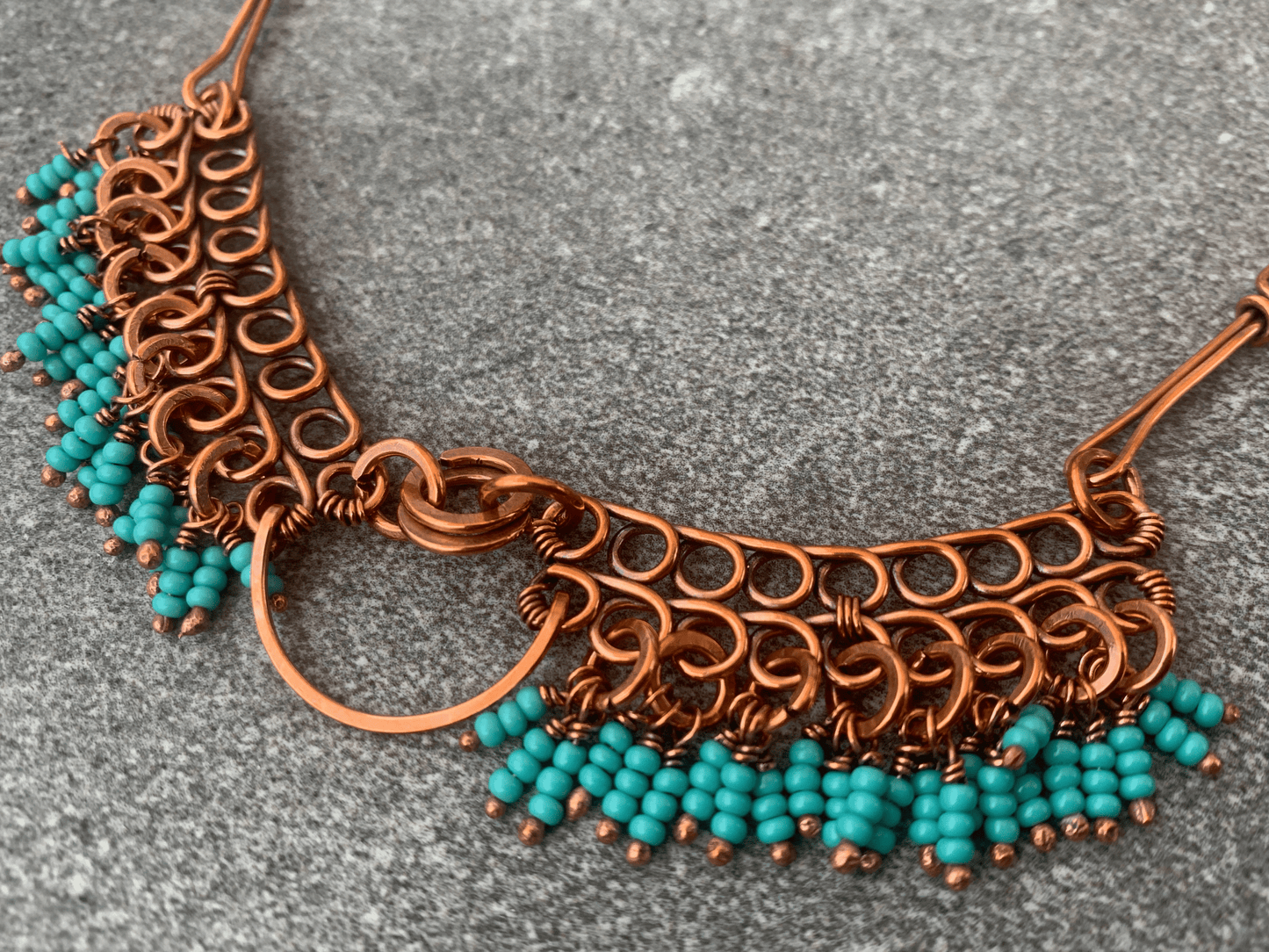 Teal Crescent Fringe Necklace