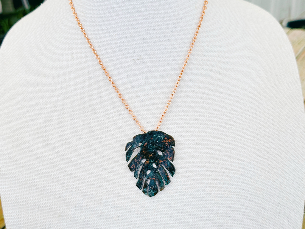 Verdigris Monstera Pendant Necklace