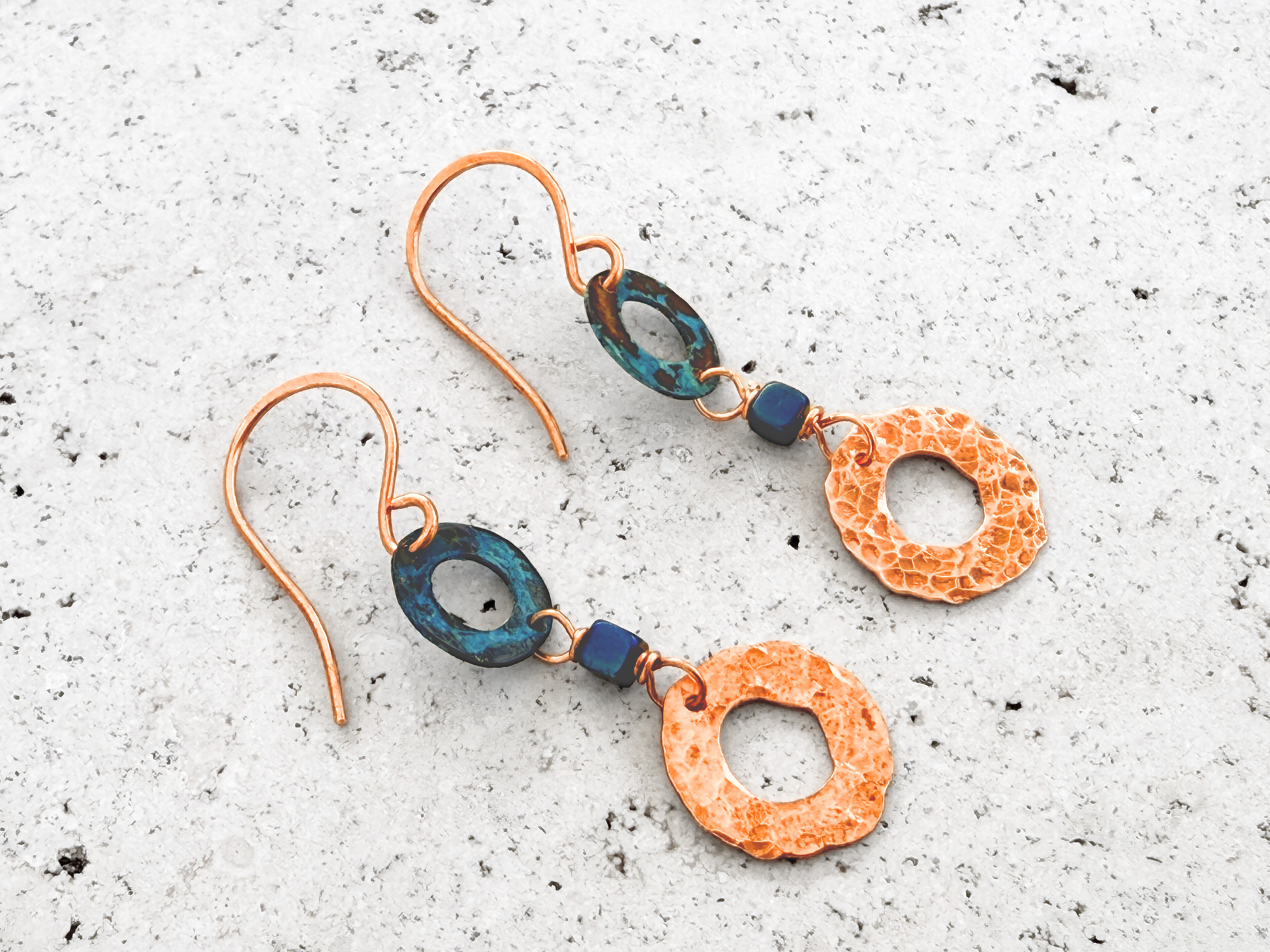 Verdigris Hammered Duo Dangles