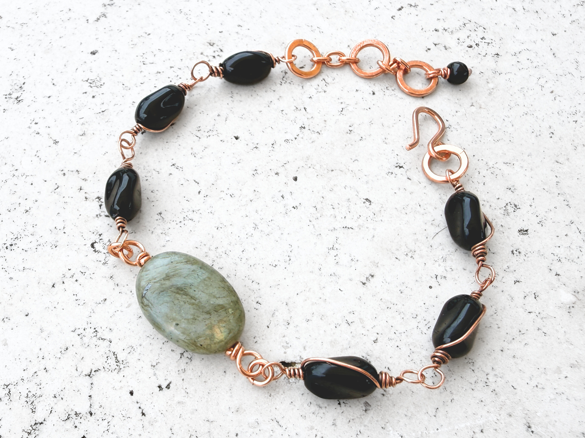 Labradorite and Black Glass Bracelet