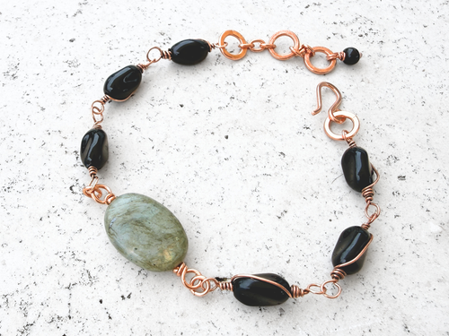 Labradorite and Black Glass Bracelet