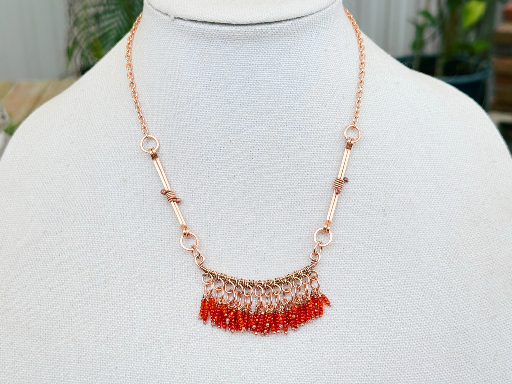 Orange Bone Fringe Necklace