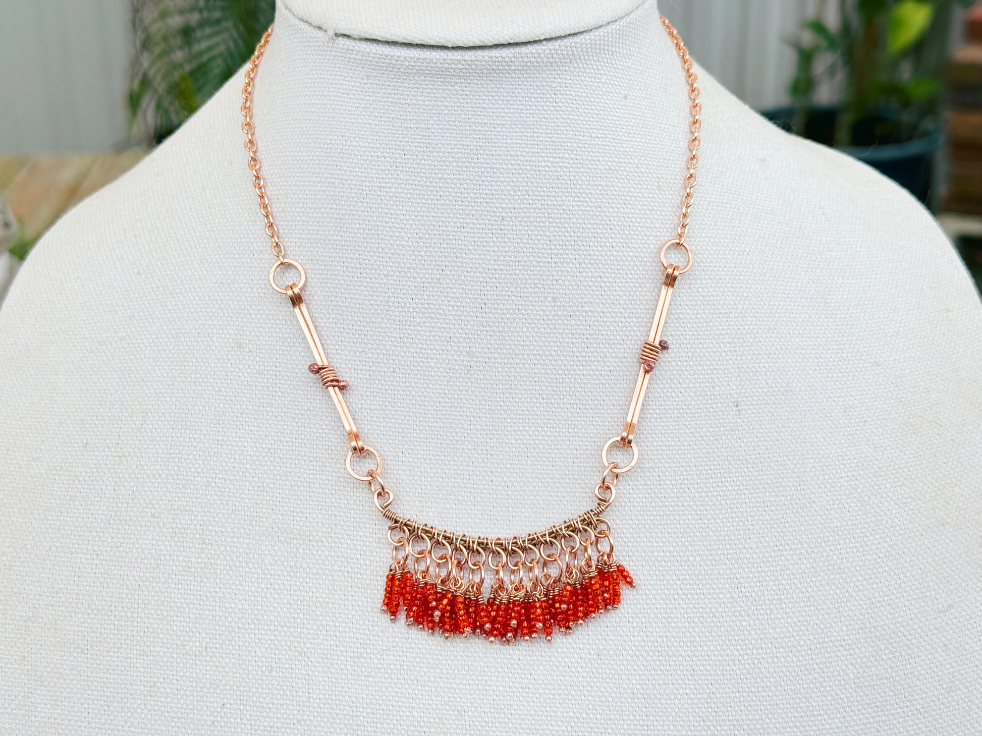 Orange Bone Fringe Necklace