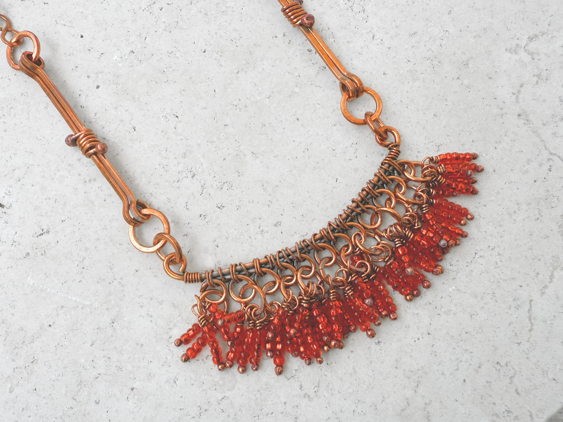 Orange Bone Fringe Necklace
