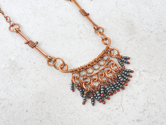 Grey Bone Fringe Necklace