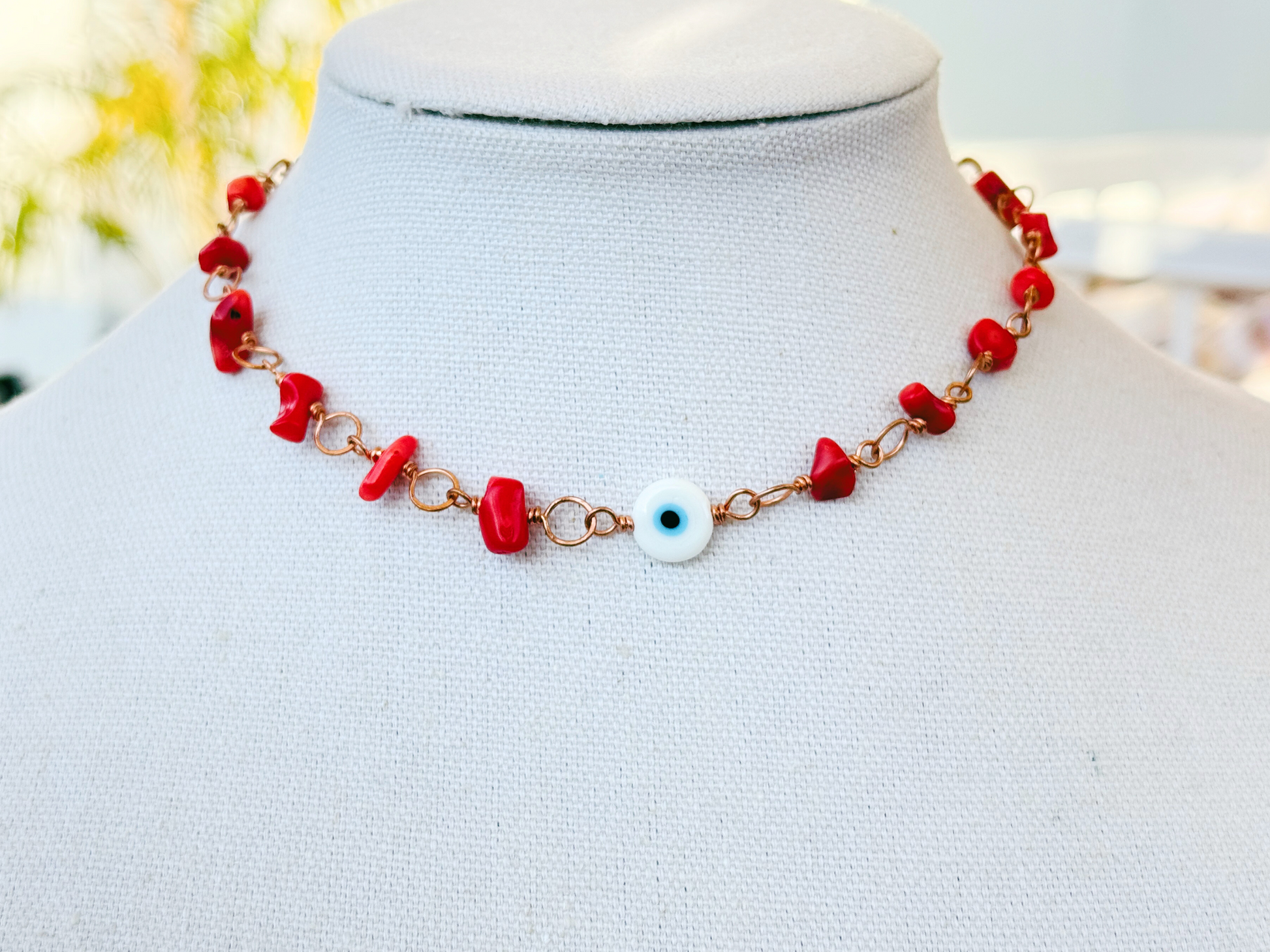 Coral Evil Eye Choker