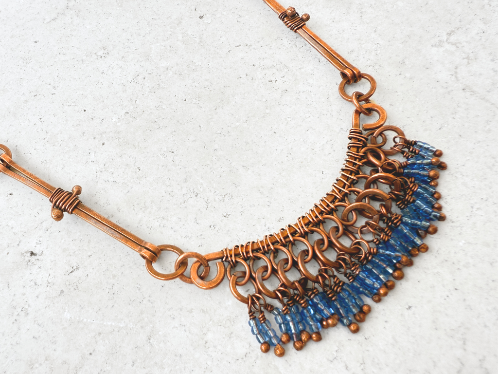 Blue Bone Fringe Necklace