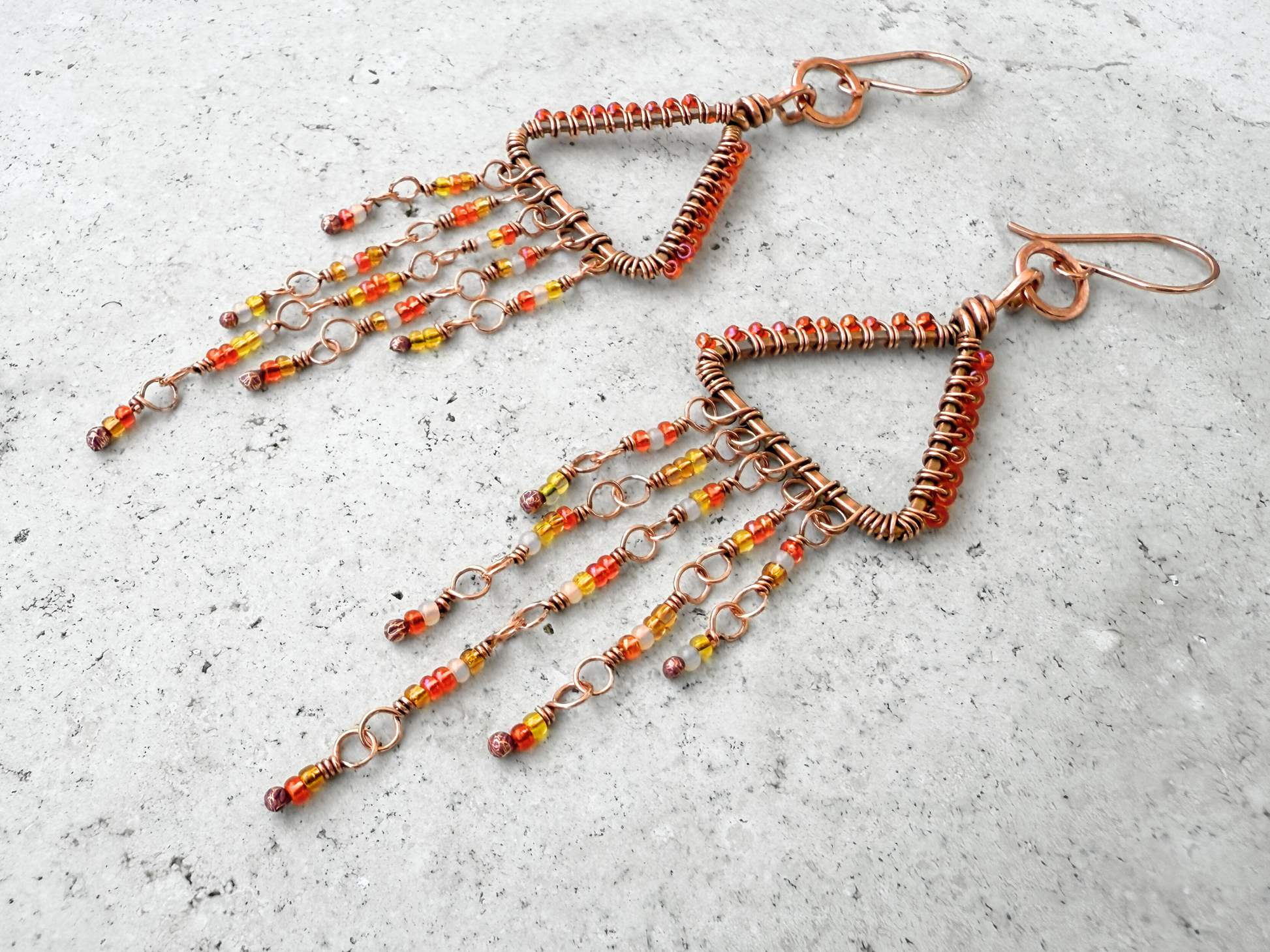 Beaded Triangle Fringe Earrings