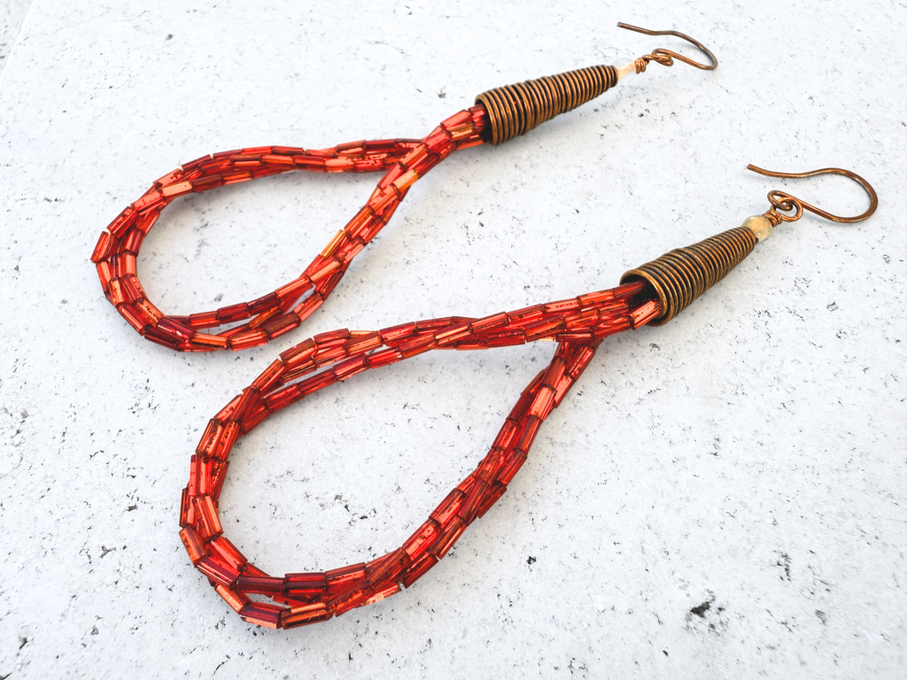 Orange Beaded Loop Earrings