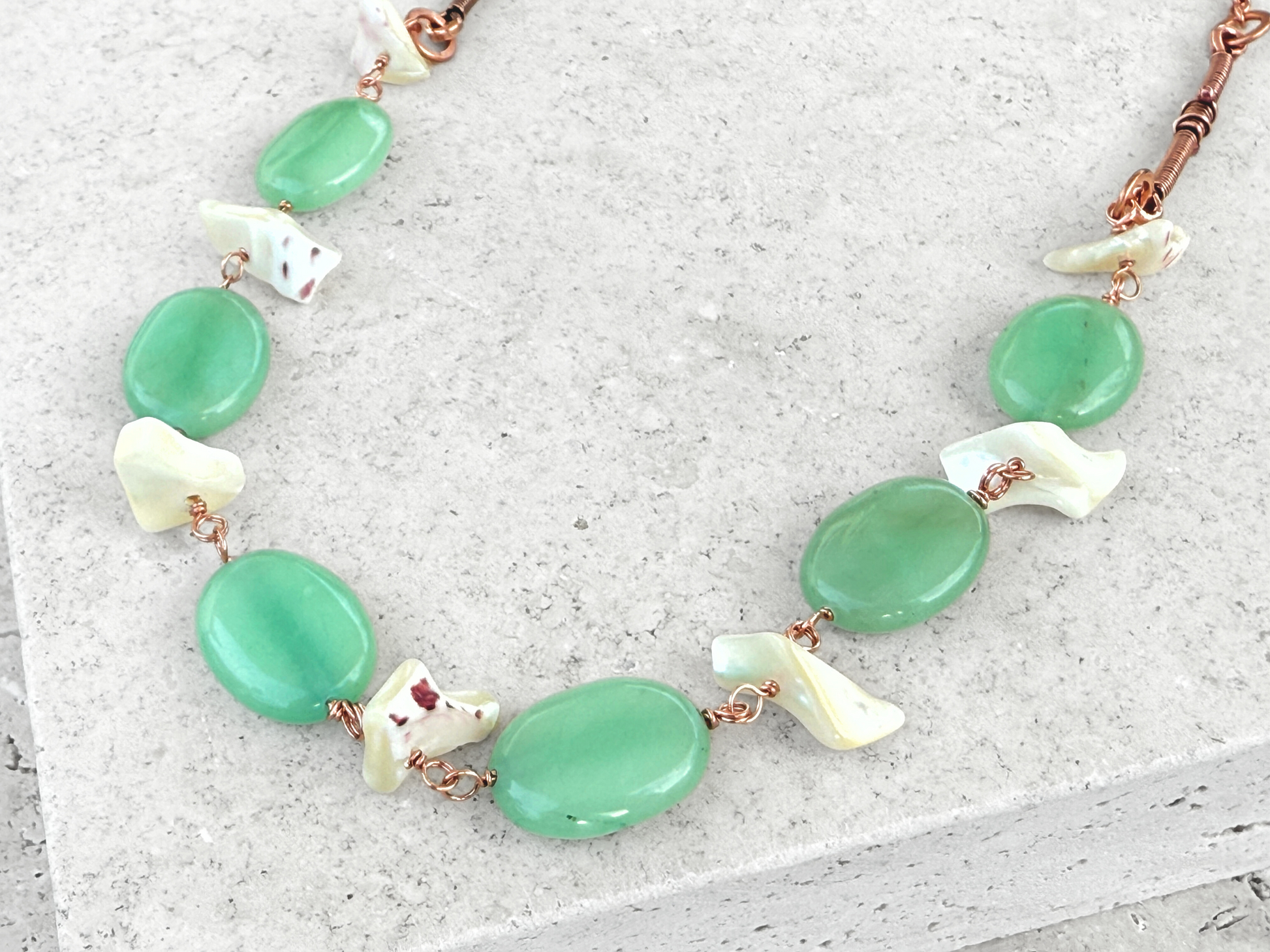 Green Quartz and Abalone Necklace