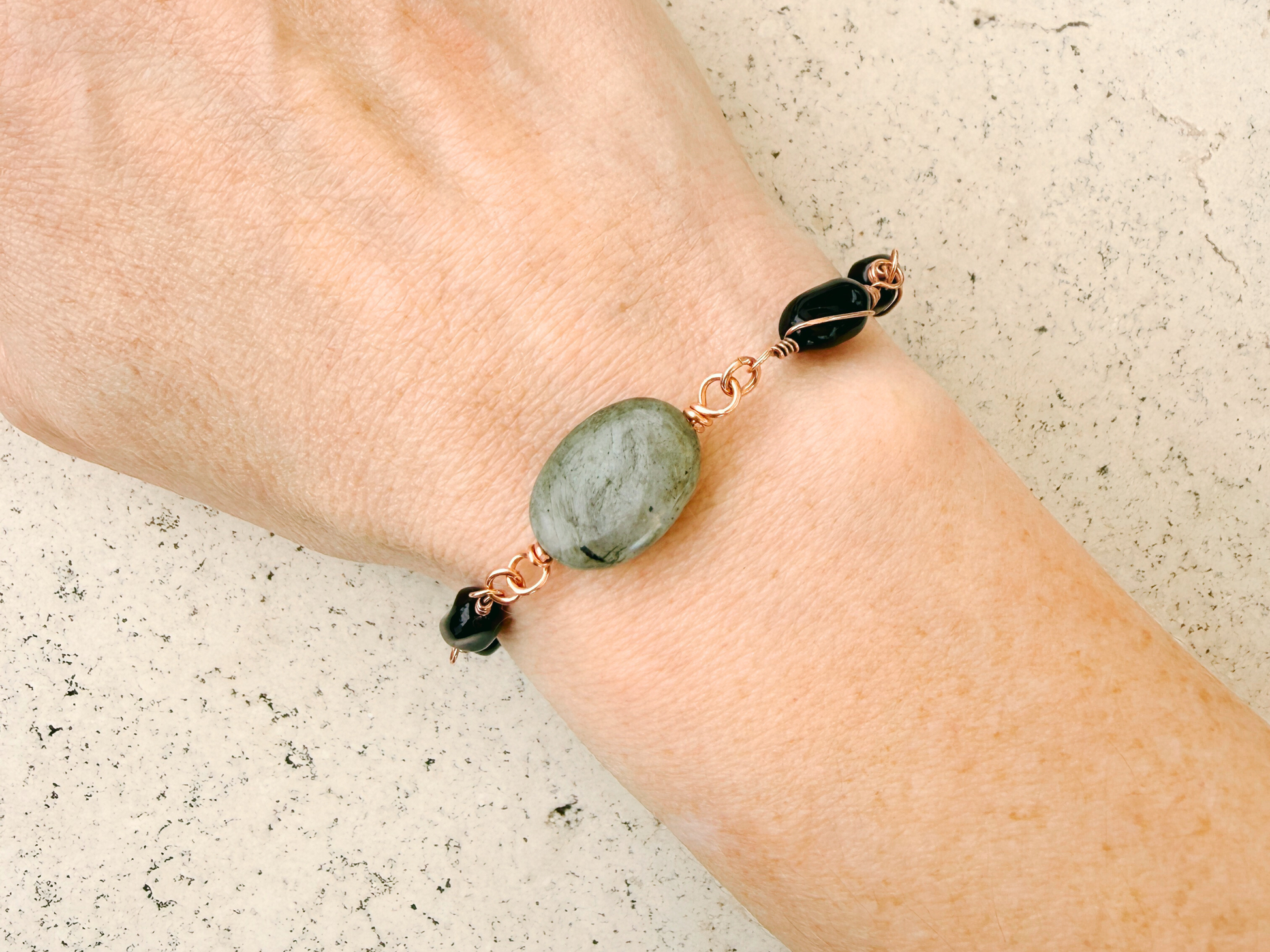 Labradorite and Black Glass Bracelet