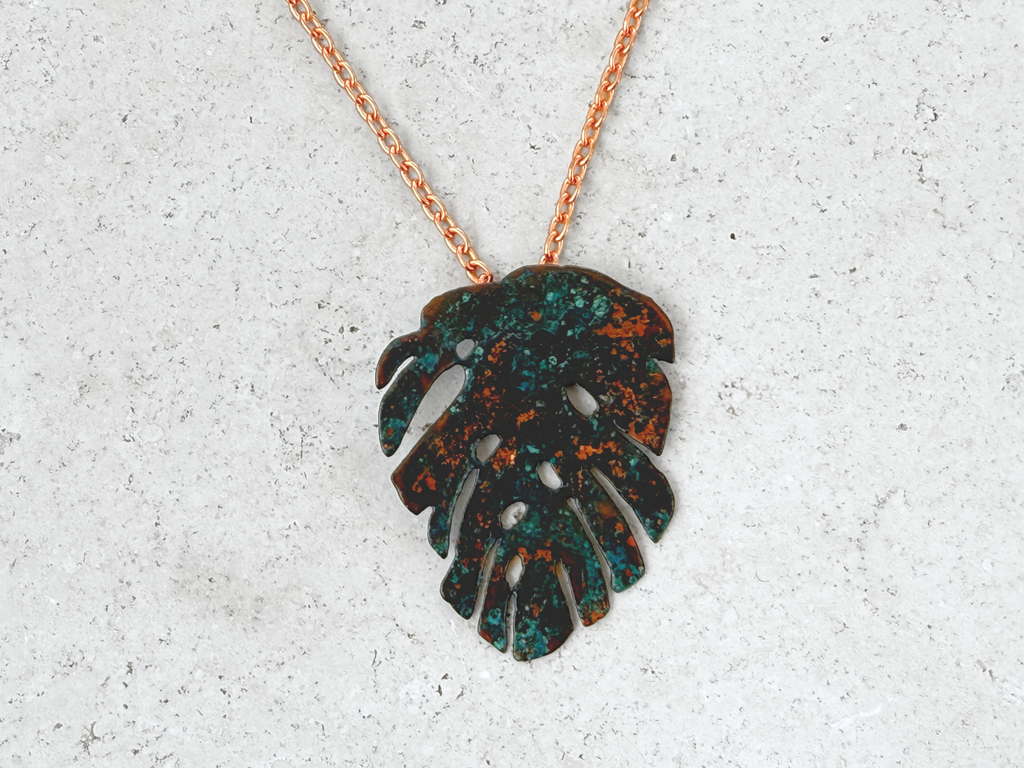 Verdigris Monstera Pendant Necklace