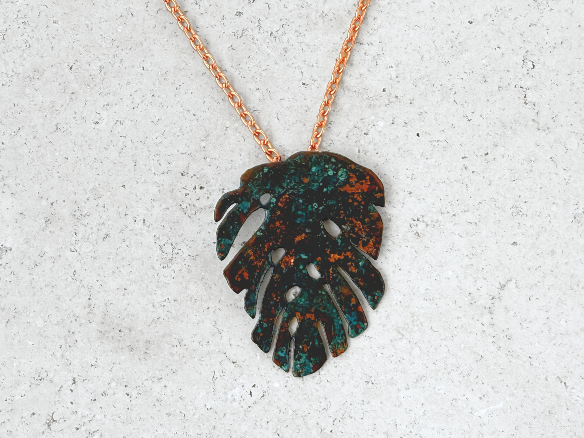 Verdigris Monstera Pendant Necklace