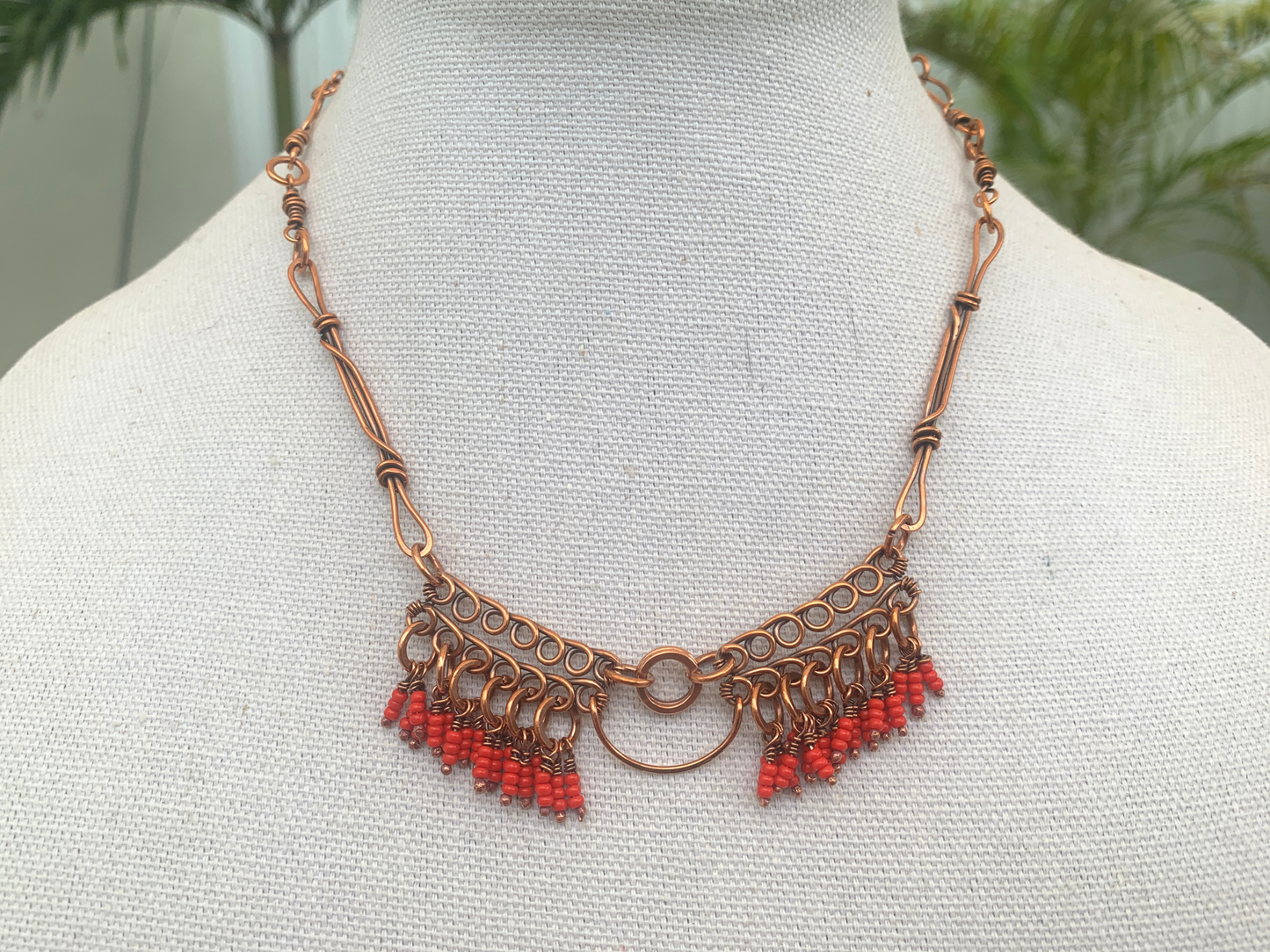 Coral Crescent Fringe Necklace