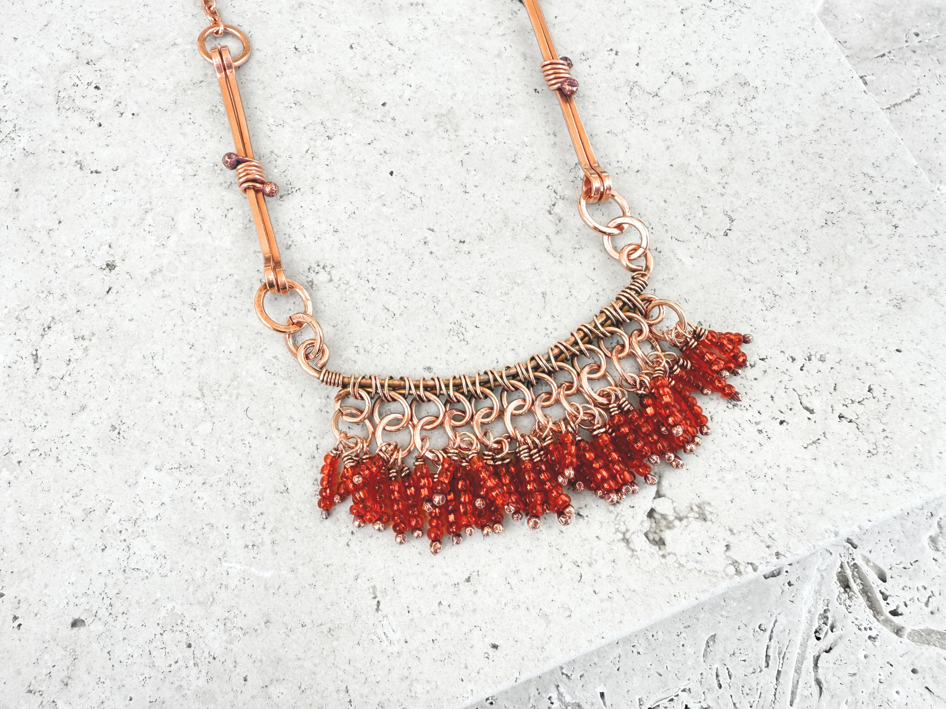 Orange Bone Fringe Necklace