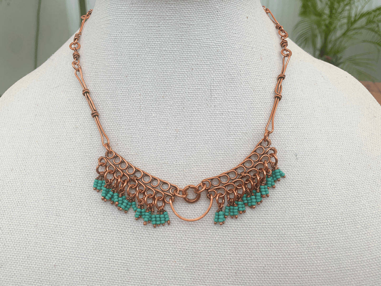 Teal Crescent Fringe Necklace