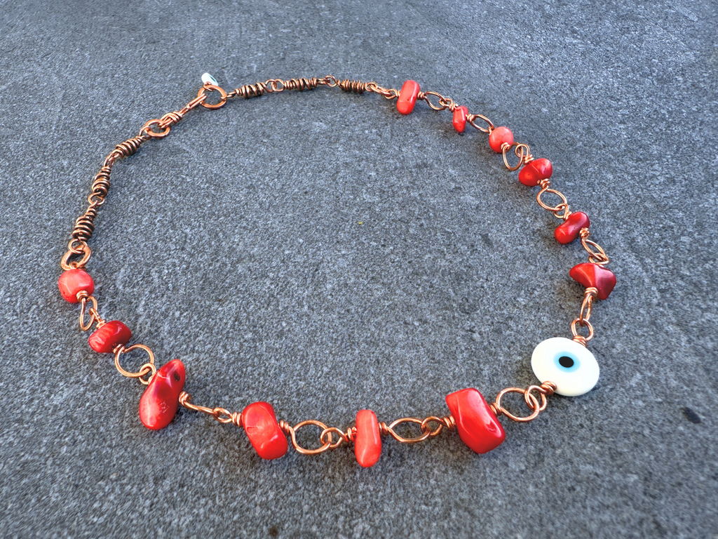 Coral Evil Eye Choker