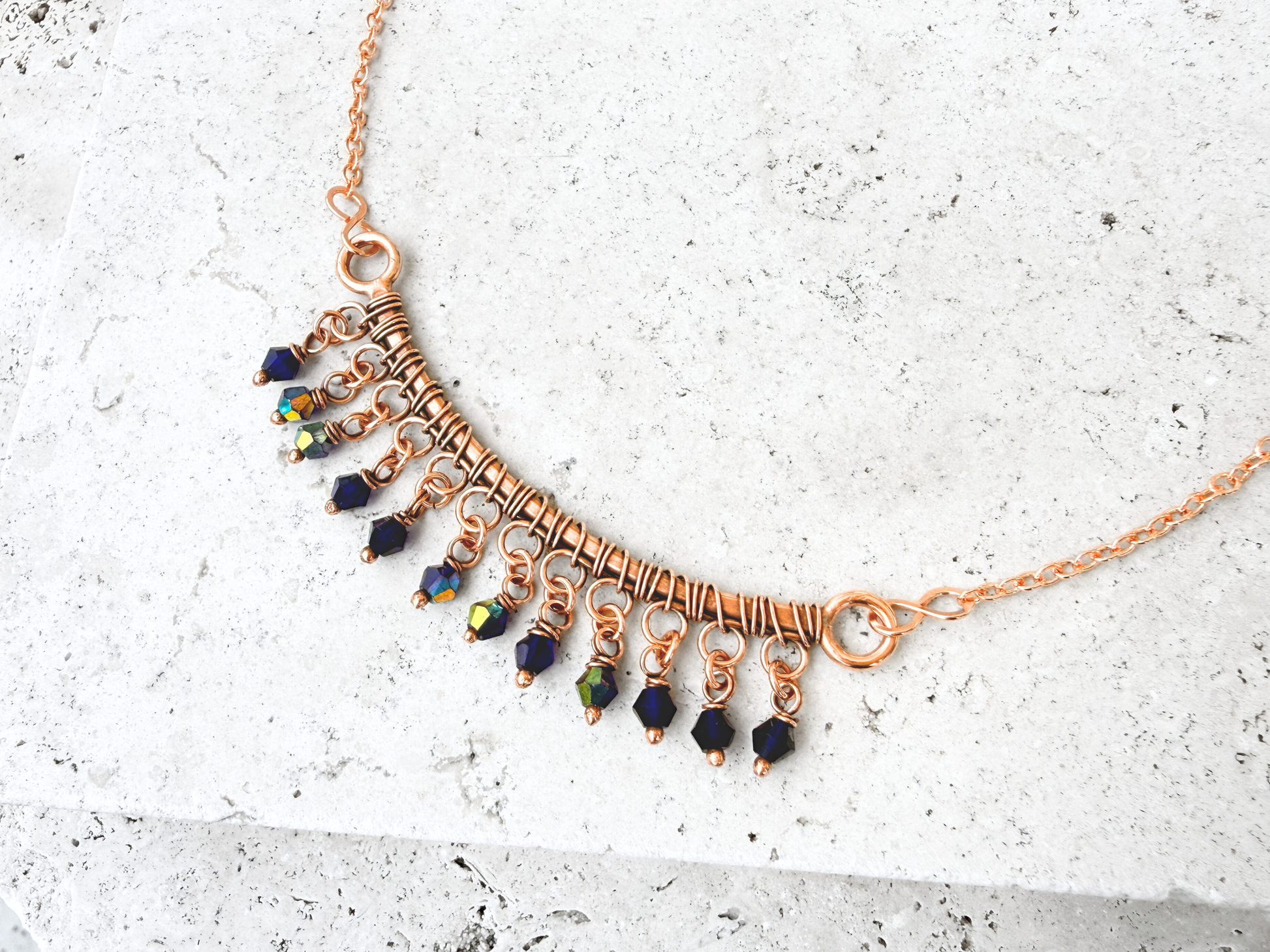 Blue Crystal Fringe Bar Necklace