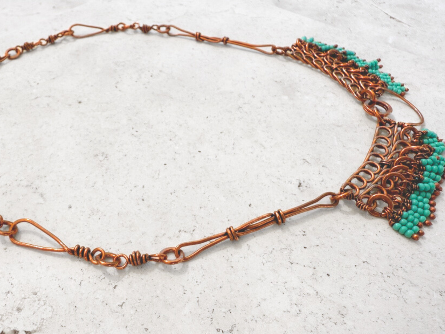 Teal Crescent Fringe Necklace