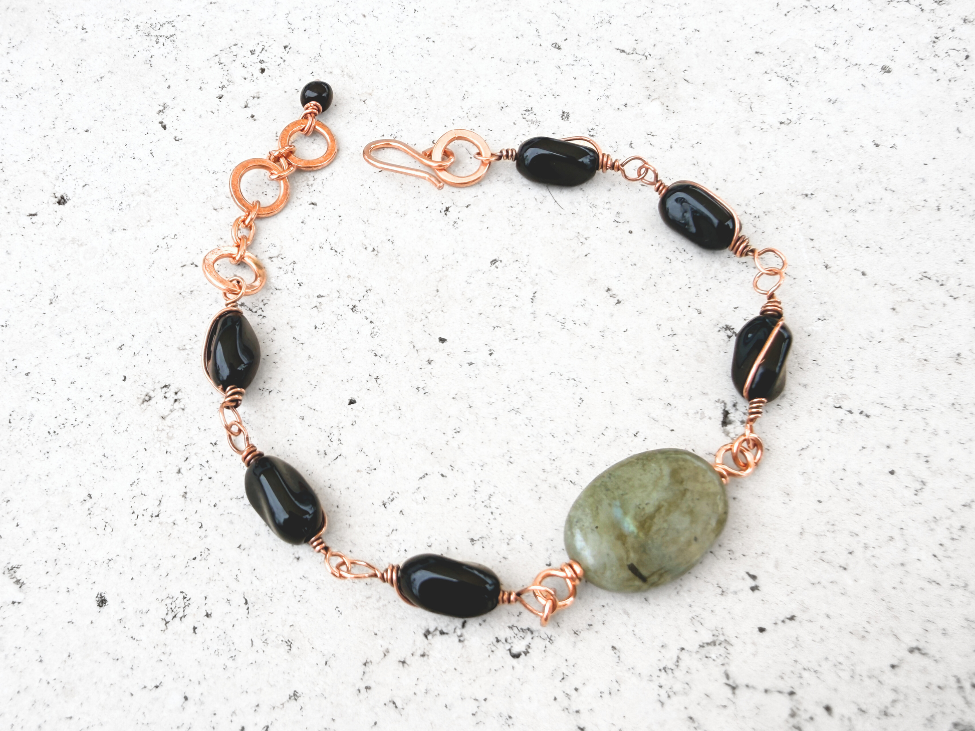 Labradorite and Black Glass Bracelet