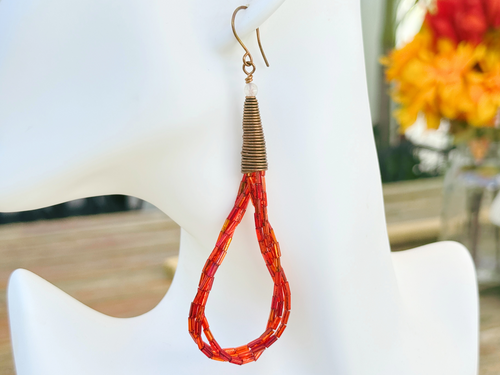 Orange Beaded Loop Earrings
